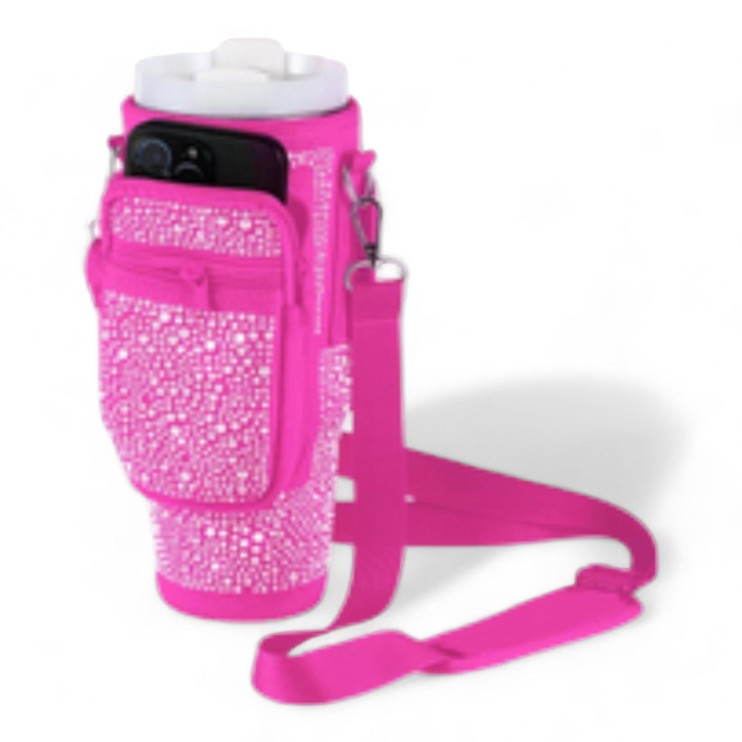 Rhinestone Tumbler Holder Carrier With Phone Pocket