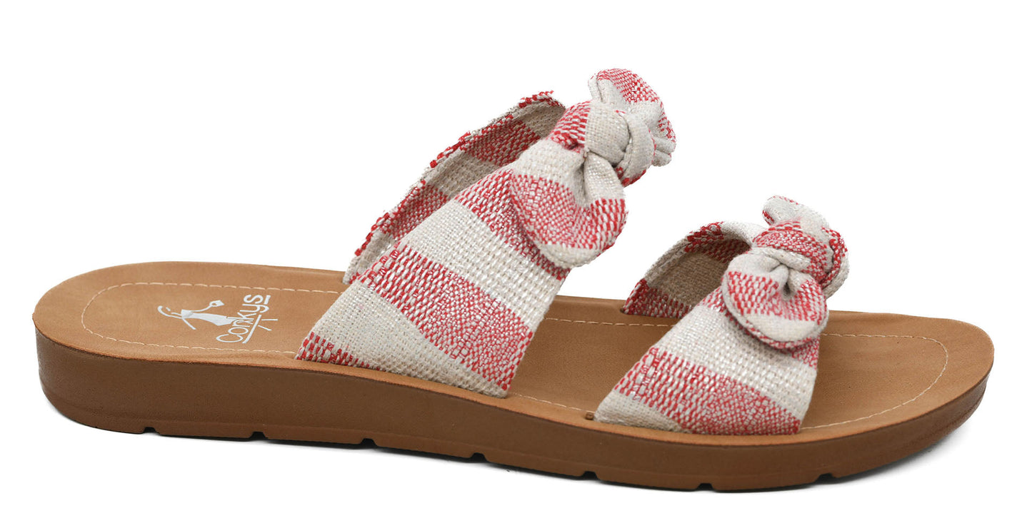 Red Striped Take a Bow Sandals