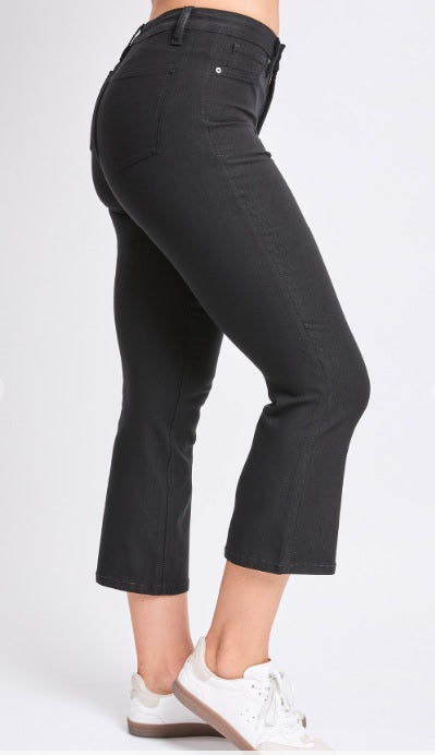 Black Hyperstretch Cropped Kick Flare Pants