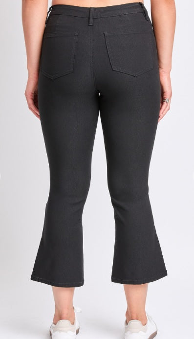 Black Hyperstretch Cropped Kick Flare Pants