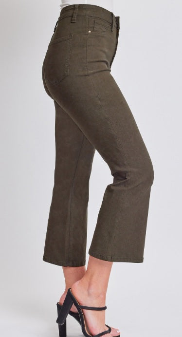Dark Olive Hyperstretch Cropped Kick Flare Pants