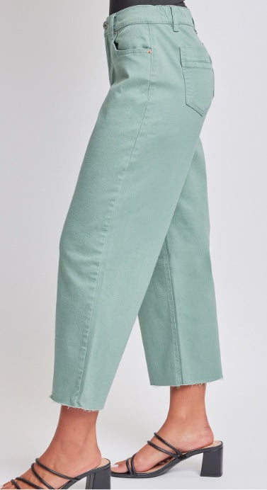 Evergreen Cropped High-Rise Wide Leg Trouser Pants