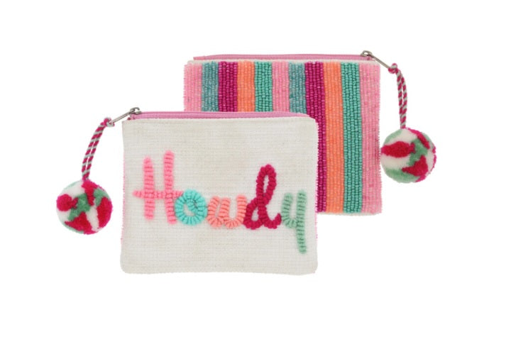 Beaded Back Pom Coin Purse