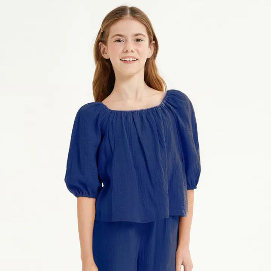 GOOD GIRL balloon sleeves cotton gauze blouse top