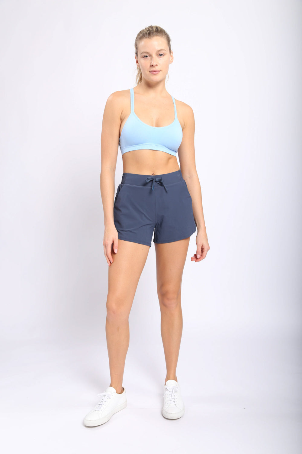 Mono B Lined Athleisure Shorts with Curved Hemline
