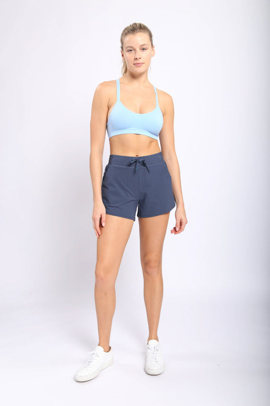 Mono B Lined Athleisure Shorts with Curved Hemline