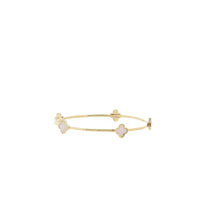JANE MARIE 18K Gold Plated Bangle Bracelet with Pearl Clovers