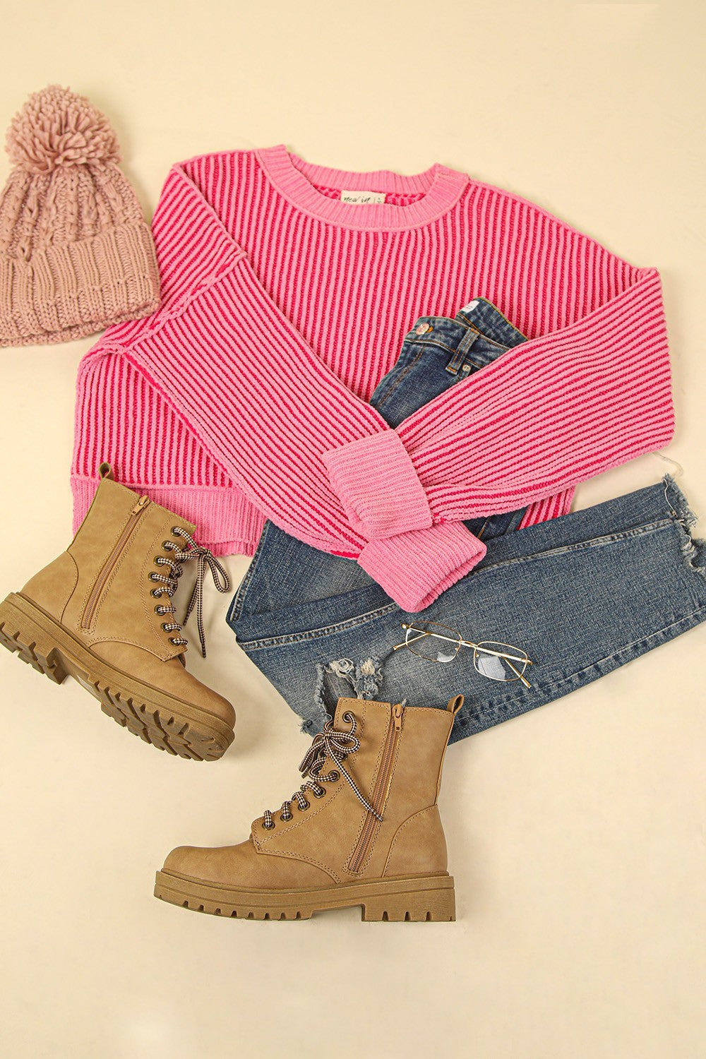 Oversized Two Toned Casual Stripe Sweater