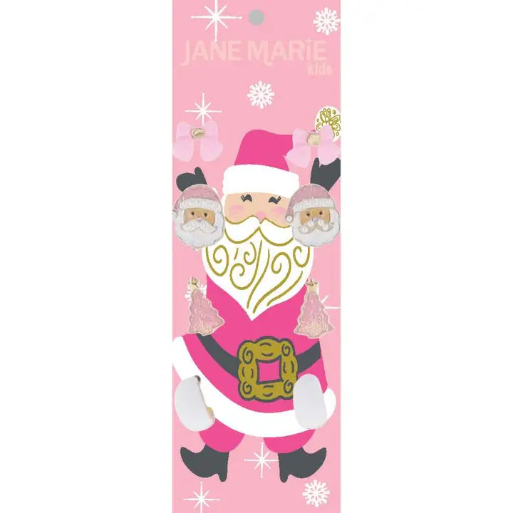 JANE MARIE Set of 4, Pink Bow, Santa, Tree, White Hoop Earring