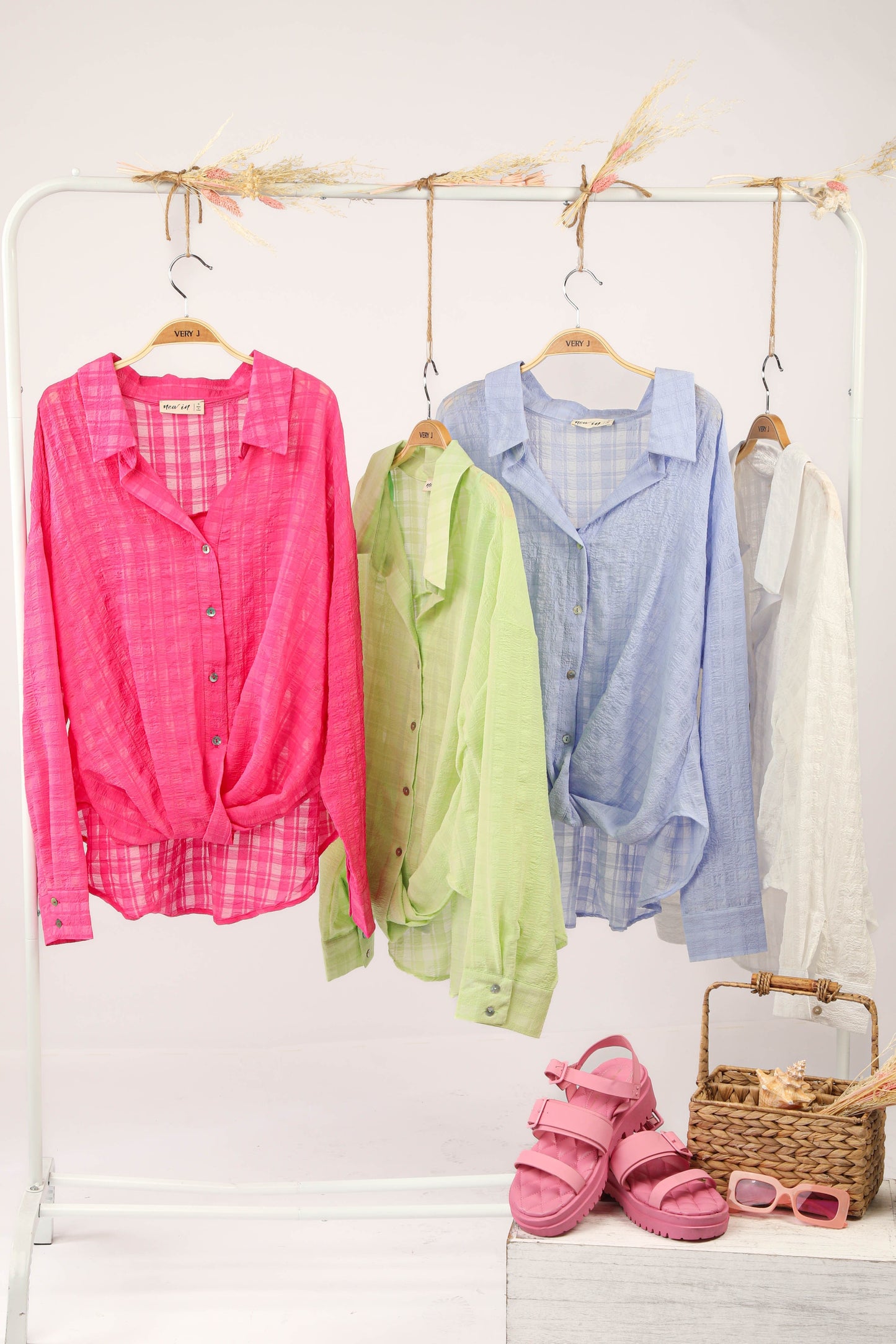 Oversized Sheer Texture Woven Blouse