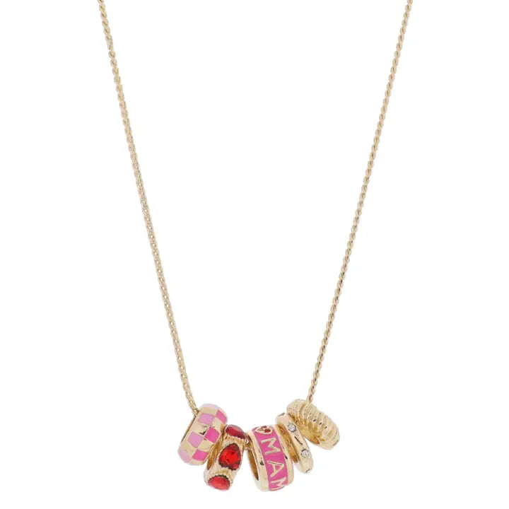 JANE MARIE Pink Checkers, Hearts, Mama, Starbursts Cluster Necklace
